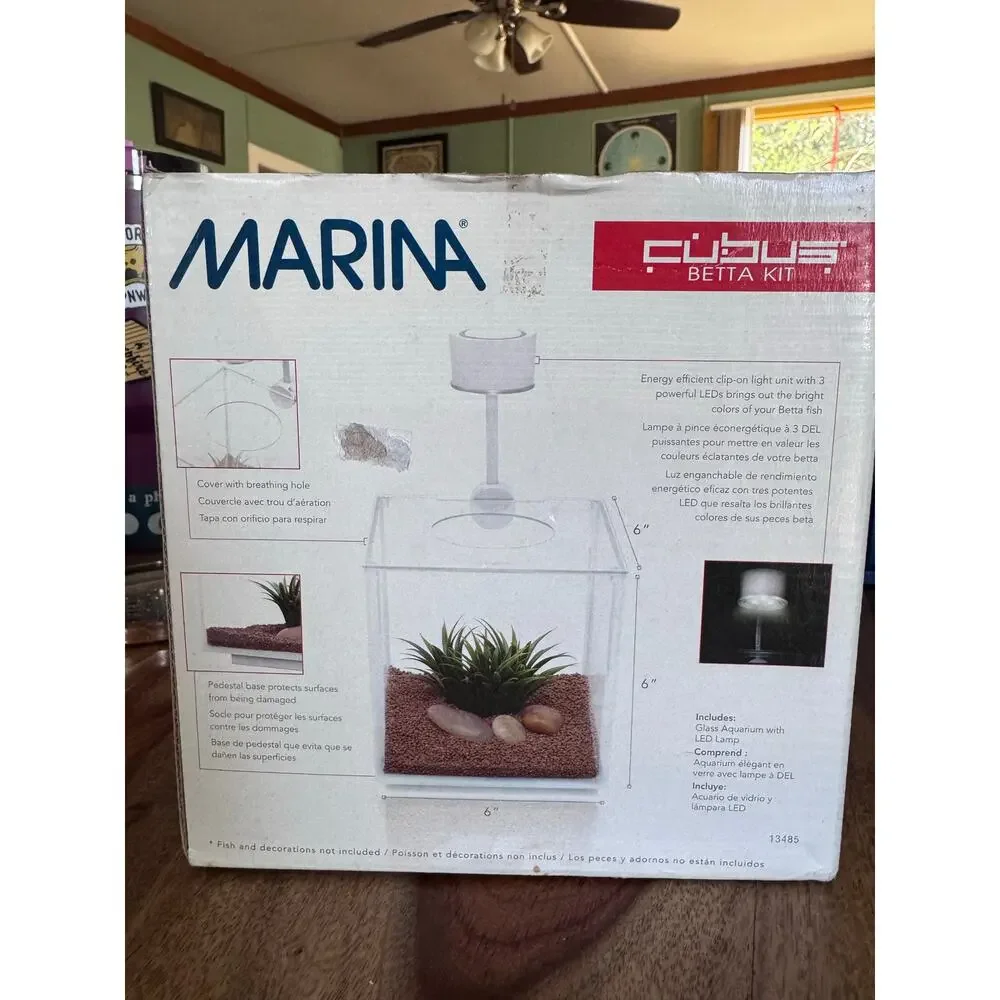 BETA AQUARIUM Marina Cubus Betta Kit Glass Aquarium With LED Lamp